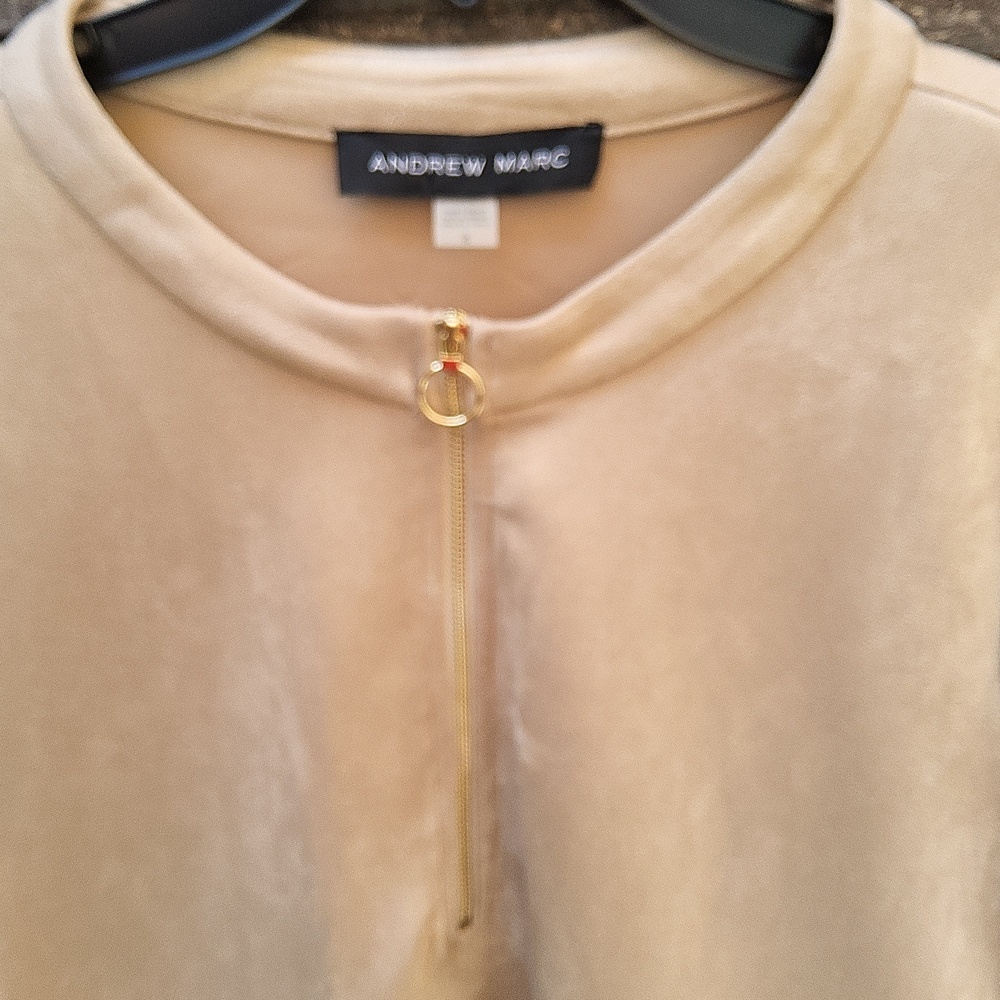 Andrew Marc Beige Suede Zip-Front Dress Size 16 - Picture 4 of 11
